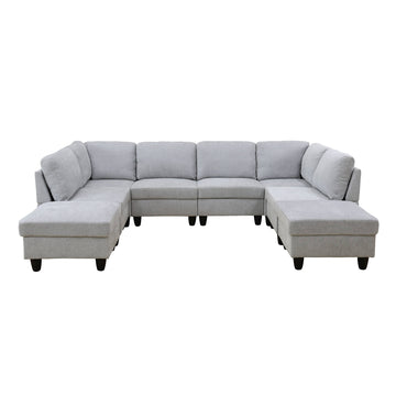 8 Piece Modular Corduroy Sofa Set Movable DIY Sectional, Light Gray
