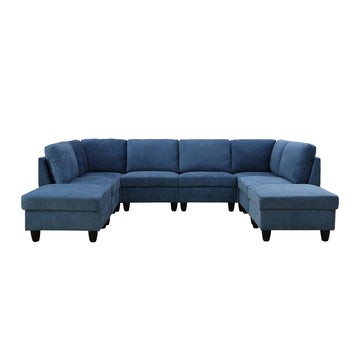 8 Piece Modular Corduroy Sofa Set Movable DIY Sectional, Denim Blue