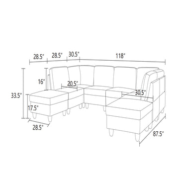 8 Piece Modular Corduroy Sofa Set Movable DIY Sectional, Denim Blue