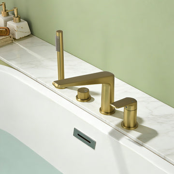 Brushed Gold 4-Hole Bathtub Faucet