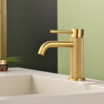 Brushed Gold Carved Bathroom Faucet