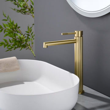 Brushed Gold Carved Bathroom Faucet