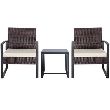Beige Brown 3-Piece Set Outdoor Patio Patio Set with 2 chairs and 1 coffee table