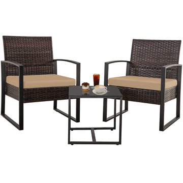 Brown 3-Piece Set Outdoor Patio Patio Set with 2 chairs and 1 coffee table
