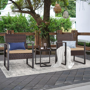 Brown 3-Piece Set Outdoor Patio Patio Set with 2 chairs and 1 coffee table