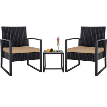 Brown Black 3-Piece Set Outdoor Patio Patio Set with 2 chairs and 1 coffee table