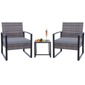 Gray 3-Piece Set Outdoor Patio Patio Set with 2 chairs and 1 coffee table
