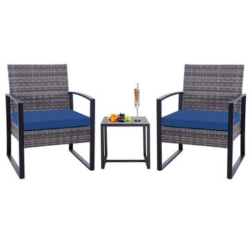 Gray Blue 3-Piece Set Outdoor Patio Patio Set with 2 chairs and 1 coffee table