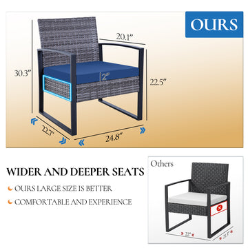 Gray Blue 3-Piece Set Outdoor Patio Patio Set with 2 chairs and 1 coffee table