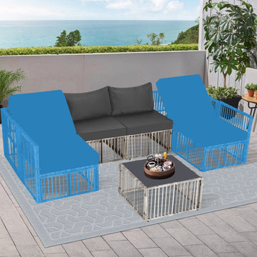 7 Piece Modular PE Rattan Patio Sectional Set Gray with Coffee Table
