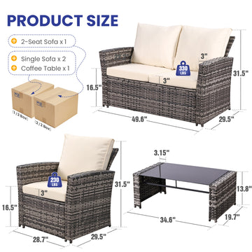 4 Piece PE Rattan Patio Loveseat Set Beige for Outdoor Use