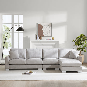 5 Seat Light Gray Chenille L Shaped Sectional Sofa with Oversized Modular Chaise High Quality