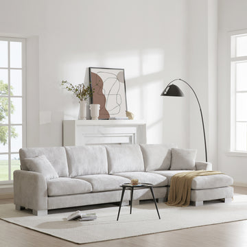 5 Seat Light Gray Chenille L Shaped Sectional Sofa with Oversized Modular Chaise High Quality