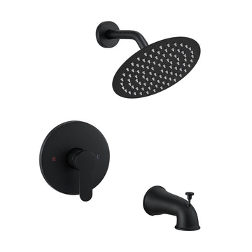 Black Concealed Shower Faucet Set 8Inch 304 Rainfall Head Copper Body Zinc Alloy Handle