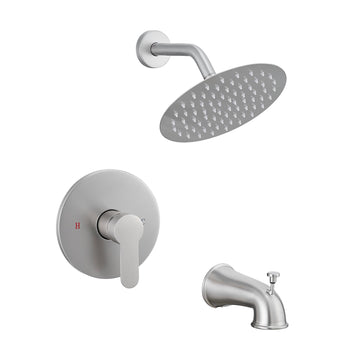 Brushed Nickel Concealed Shower Faucet Set 8Inch 304 Rainfall Head Copper Body Zinc Alloy Handle