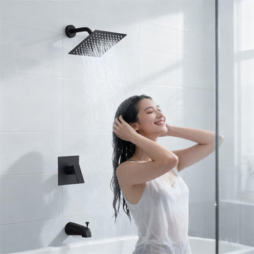 Matte Black Concealed Shower Faucet Set 8Inch 304 High Pressure Rain Head Copper Body 350000 Cartridge