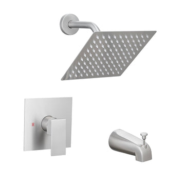 Brushed Nickel Concealed Shower Faucet Set 8Inch 304 High Pressure Rain Head Copper Body 350000 Cartridge