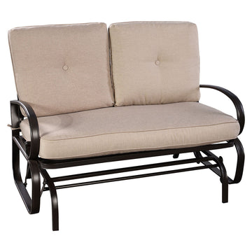 Outdoor Patio Cushioned Rocking Bench Loveseat in Beige