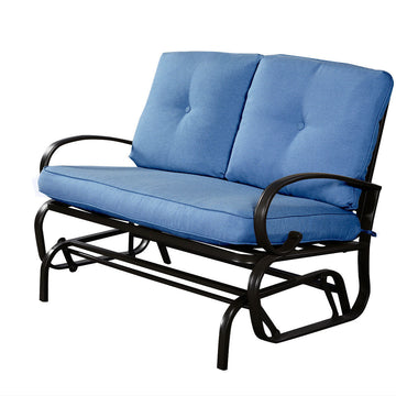 Outdoor Patio Cushioned Rocking Bench Loveseat in Blue
