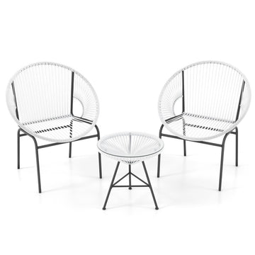White 3 Pieces Patio Acapulco Furniture Bistro Set with Glass Table 32.5-in L x 28.5-in W x 26.0-in H