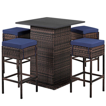 5-Piece Rattan Bar Set with Hidden Storage Table
