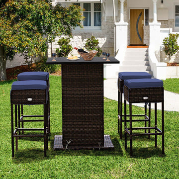 5-Piece Rattan Bar Set with Hidden Storage Table