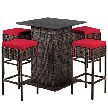 5-Piece Rattan Bar Set with Hidden Storage Table