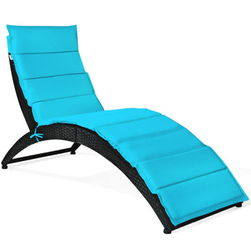 Turquoise Folding Patio Rattan Lounge Chair Chaise 64.0-in L x 37.0-in W x 25.0-in H with Cushion
