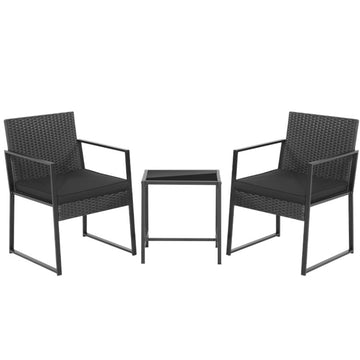 Black 3 Pieces Modern Heavy Duty Patio Furniture Set with Coffee Table 32-in L x 23-in W x 19-in H