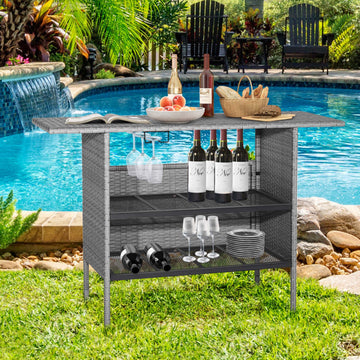 55" Rectangular Bar Table with Stemware Rack and Shelves