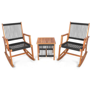 Natural Wood 3 Pieces Acacia Wood Rocking Bistro Set 36.0-in L x 33.0-in W x 24.0-in H