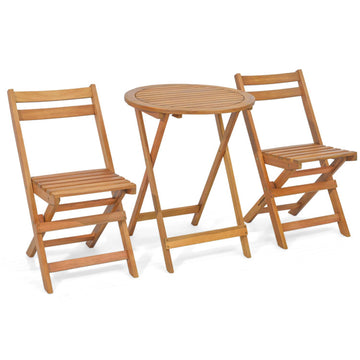Brown 3 Pieces Folding Patio Bistro Set with Slatted Tabletop 31.0-in L x 21.5-in W x 16.0-in H
