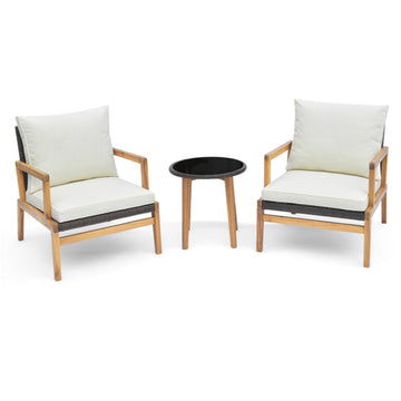 Brown 3 Pieces Patio Furniture Set with Cushioned Chairs and Tempered Glass Side Table 30-in L x 29.5-in W x 25.5-in H