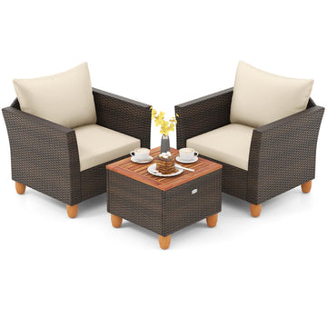 Beige 3 Pieces Patio PE Wicker Furniture Set 29.0-in L x 27.5-in W x 25.5-in H