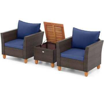 Navy 3 Pieces Patio PE Wicker Furniture Set 29.0-in L x 27.5-in W x 25.5-in H