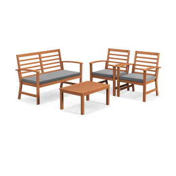 Gray 4 Pieces Outdoor Furniture Set with Stable Acacia Wood Frame 48.5-in L x 31.5-in W x 23.5-in H
