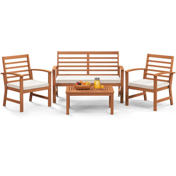 Beige 4 Pieces Outdoor Furniture Set with Stable Acacia Wood Frame 48.5-in L x 31.5-in W x 23.5-in H