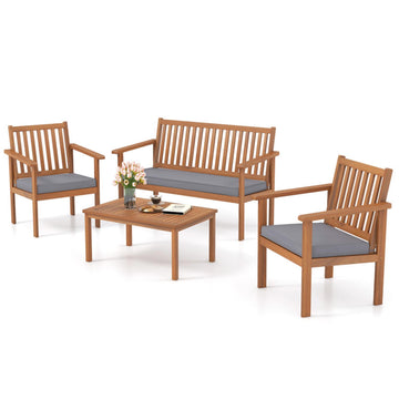 Gray 4 Piece Patio Wood Furniture Set Acacia Wood Sofa Set with Loveseat 47.5-in L x 31.0-in W x 24.0-in H
