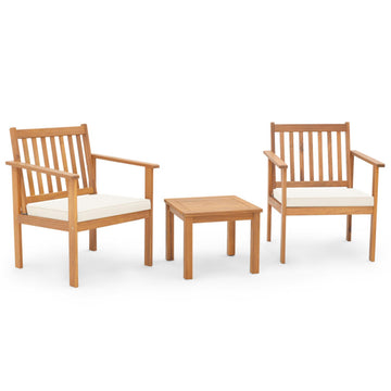 White 3 Pieces Patio Wood Furniture Set with soft Cushions for Porch 31-in L x 24-in W x 24-in H