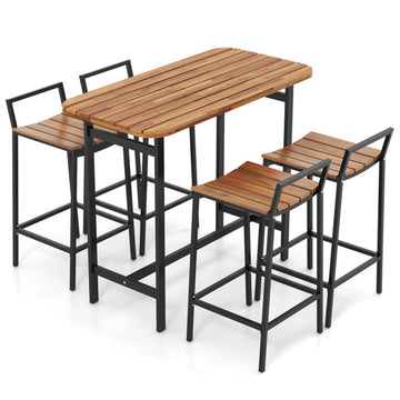 4-Piece Acacia Wood Bar Set with Metal Frame