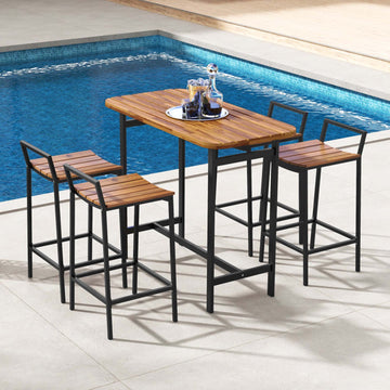 4-Piece Acacia Wood Bar Set with Metal Frame