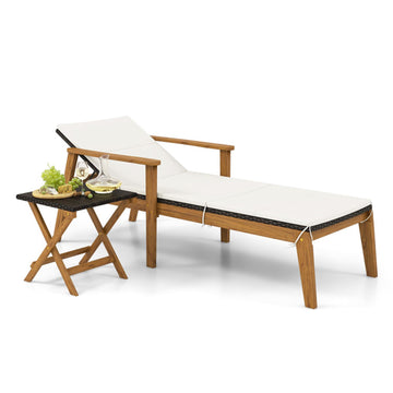 White Outdoor Rattan Patio Chaise Lounge Chair 79.0-in L x 34.0-in W x 28.0-in H with Armrests