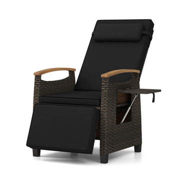 Black Patio Wicker Recliner Chair with Adjustable Backrest and Footrest 56.0in L x 41.5in W x 24.0in H
