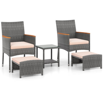 Gray 5 Pieces Patio Conversation Set with Soft Cushions and Ottomans 33-in L x 23.5-in W x 23.5-in H