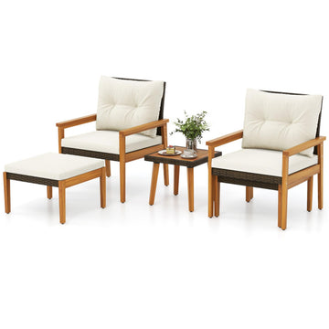 White 5 Piece Rattan Furniture Set with Square Coffee Table 32.0-in L x 25.0-in W x 24.5-in H