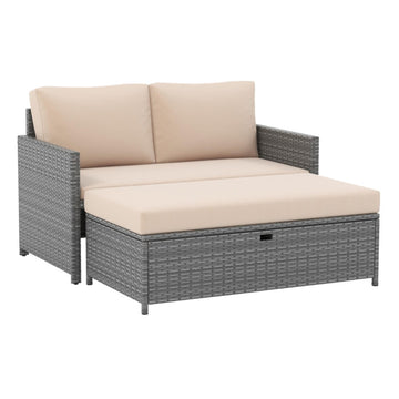 Brown Patio Sofa Wicker Loveseat and 31 Gal Ice Bucket Outdoor Rattan Daybed 46.5-in L x 26.5-in W x 24.0-in H