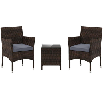 Gray 3 Pieces Outdoor Conversation Set with Cushioned Seat and Glass Tabletop 32.0-in L x 22.5-in W x 22.5-in H