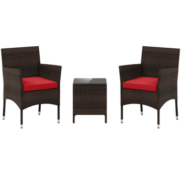 Red 3 Pieces Outdoor Conversation Set with Cushioned Seat and Glass Tabletop 32.0-in L x 22.5-in W x 22.5-in H