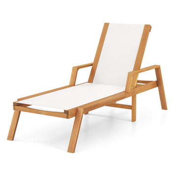 White Patio Chaise Lounge Chair 78.5-in L x 38.0-in W x 28.5-in H with Armrests and Fabric Seat