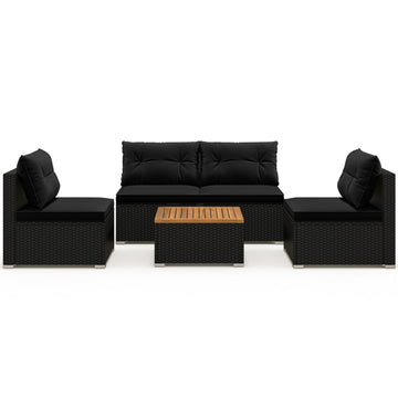 Black 5 Piece Outdoor Furniture Set with Solid Tabletop and Soft Cushions 27-in L x 25-in W x 25-in H